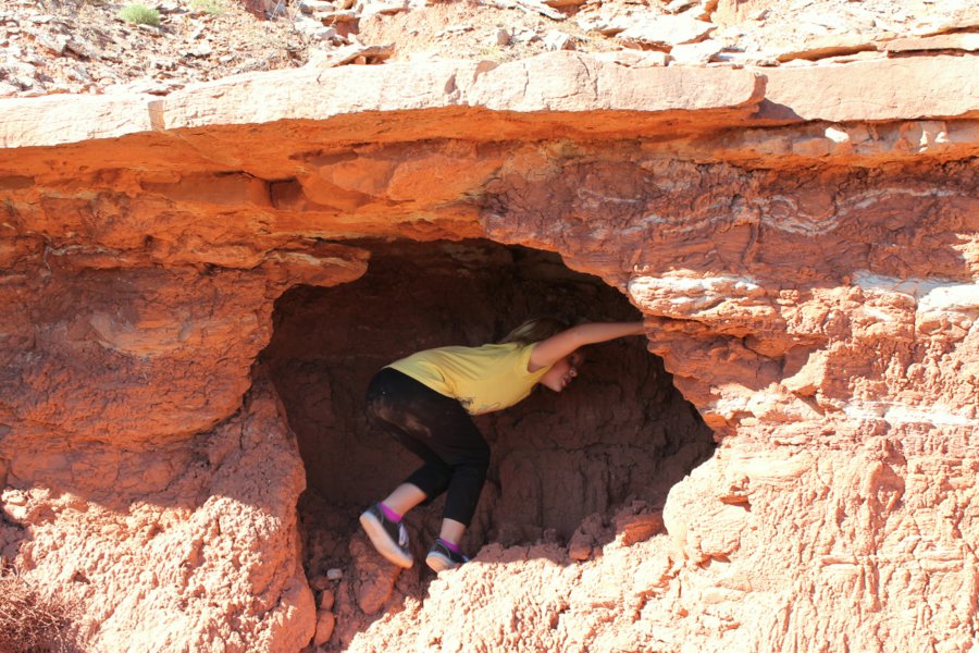 Lily checking out a little cave.