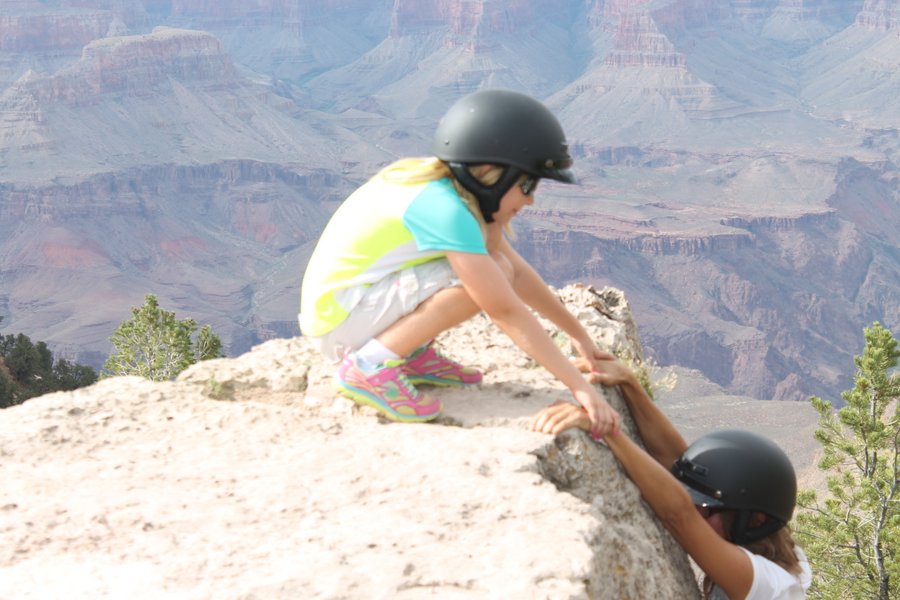 I've got you! I won't let go. Yeah, I'm standing on a ledge. Still we wanted to see we could make Mamaw scream.