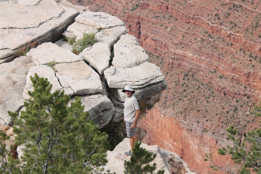 Randall is saying it is a little jump to get to the overhang here. Lily and I are both yelling "No!! Don't even joke us!!"