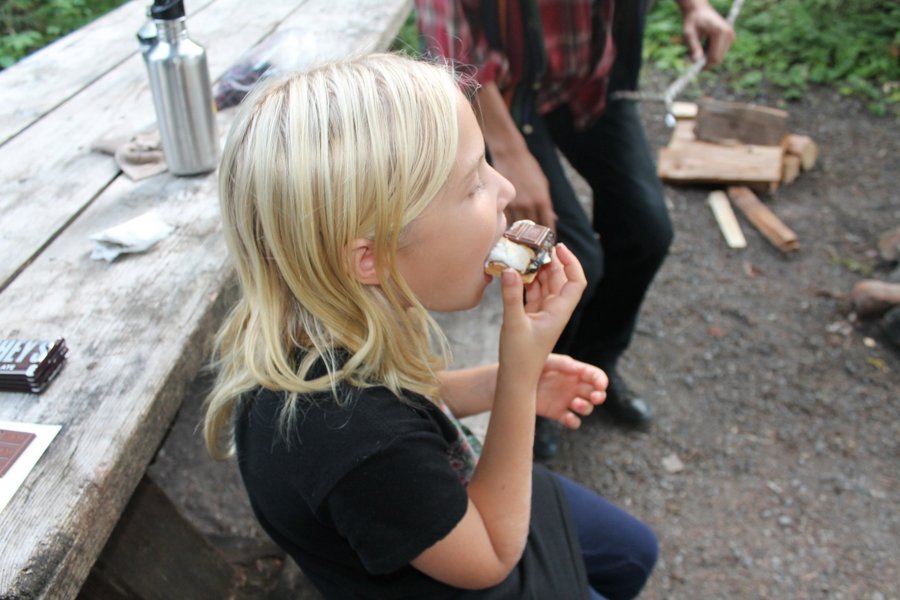 Smores. Everyone had their own technique. Mine involved blackberries (double the mess).