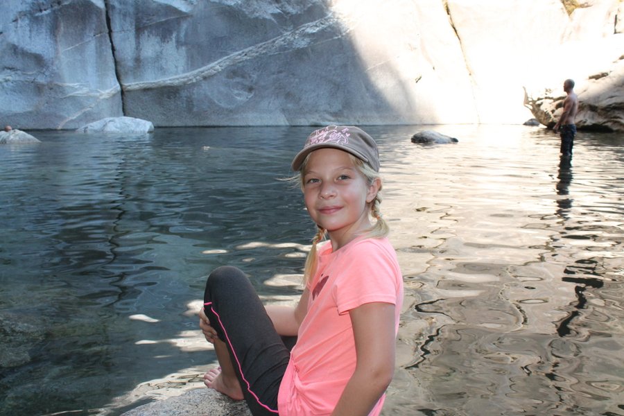 Lily contemplating a swim at Yosemite Falls.