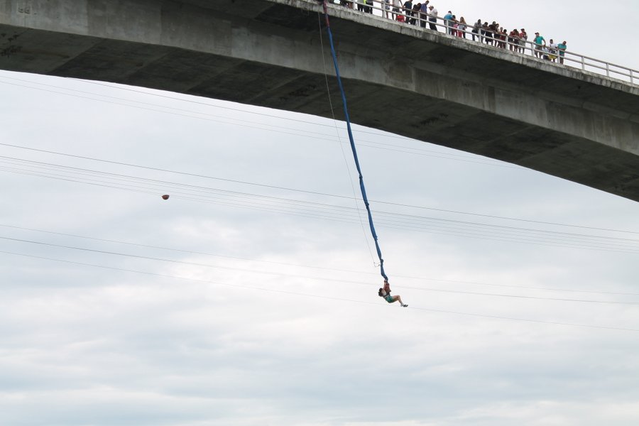 She seemed to take a few minutes to think about it and then took the leap. It looks a little painful, like a human yo-yo.