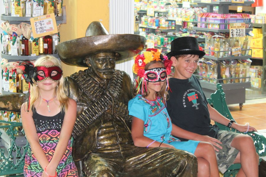 Lily, Christina and Victor with Pancho Villa-type sculpture.