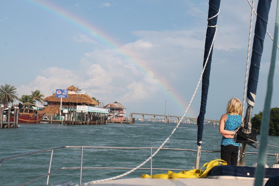 The skies cleared up and a rainbow came out just as we entered the Boot Key Harbor channel.
